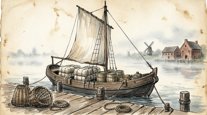 Hanzehandel, schip aan de kade